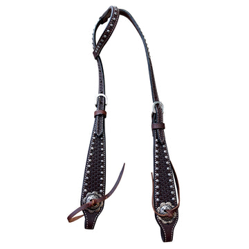 Bar H Equine Western Horse Genuine Leather Hand Tooled One Ear Headstall Dark Brown